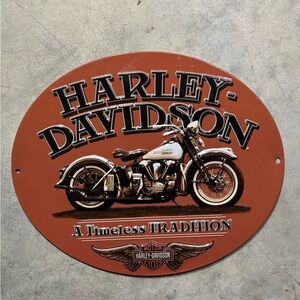 Harley-Davidson Classic Motorcycle Metal Sign in Black and Orange